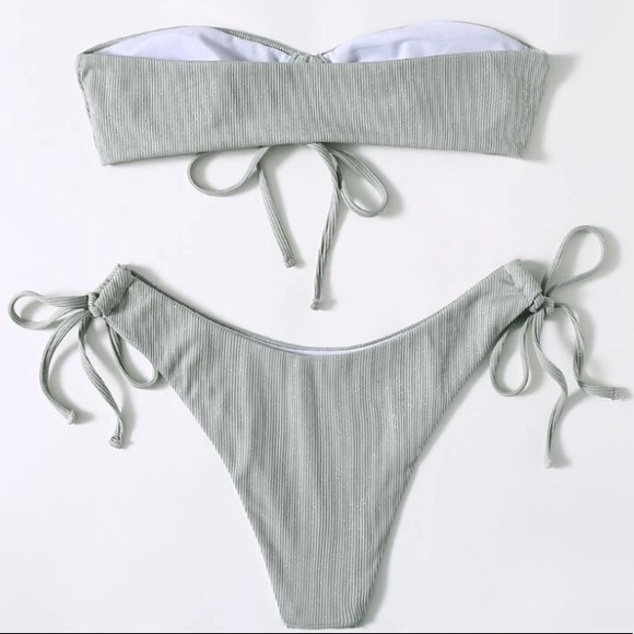 🔴Scrunch tie bandeau strapless bikini swimsuit - Picture 2 of 7